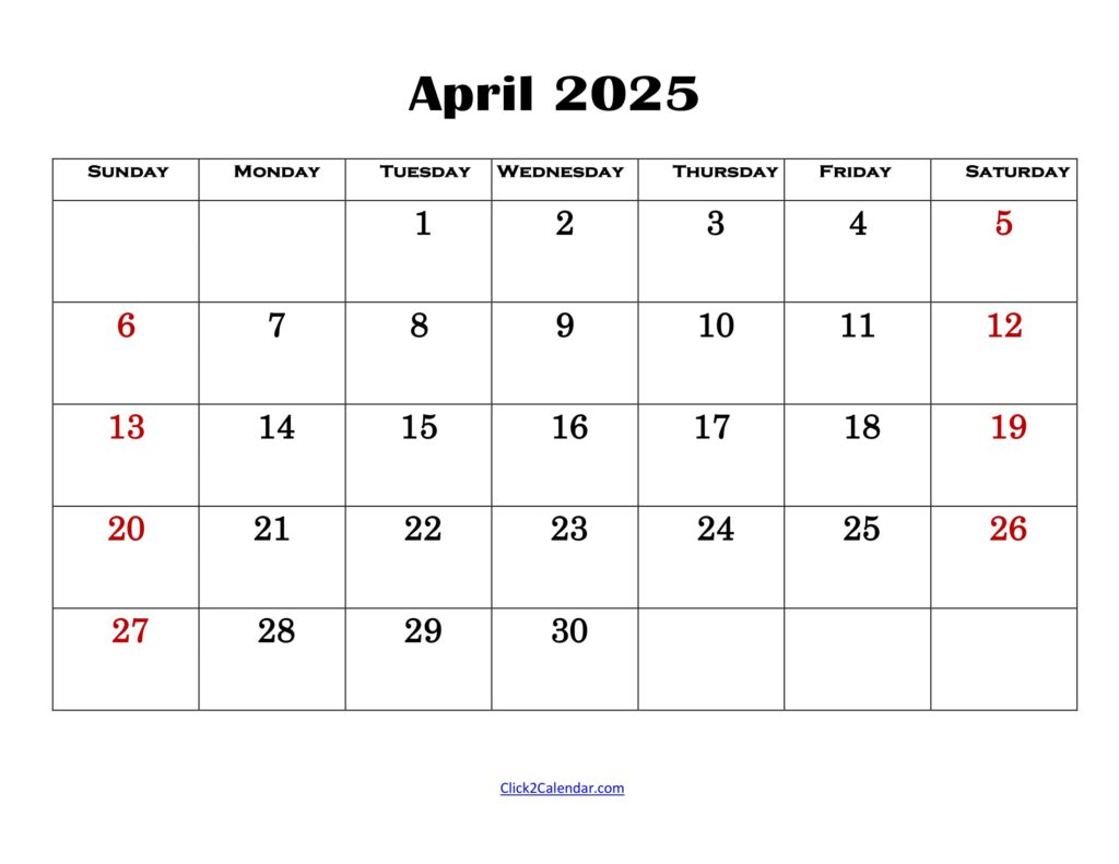 April 2025 Simple Calendar