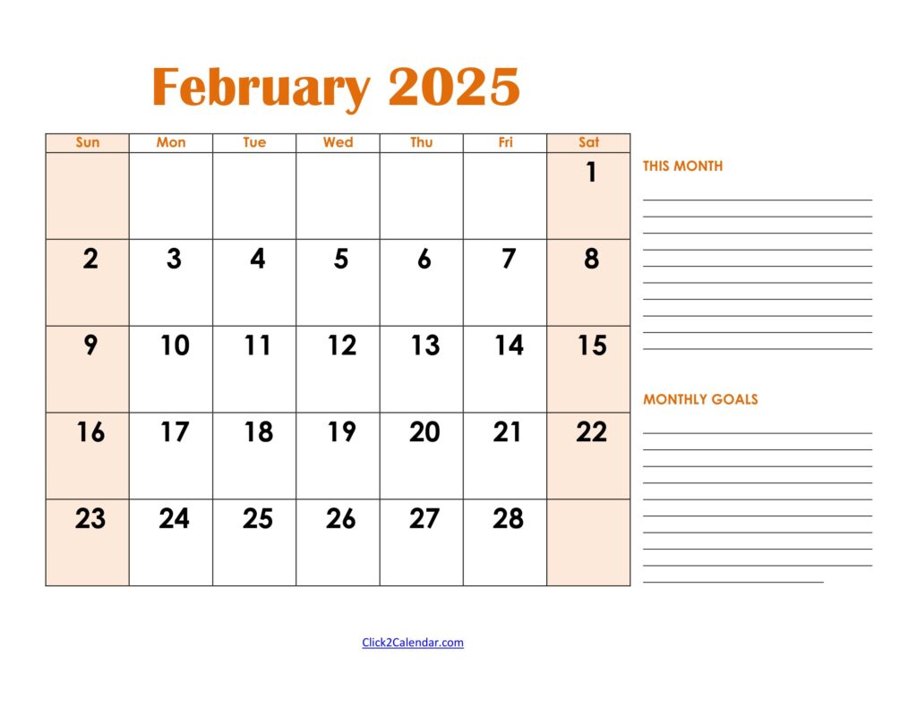 February 2025 Calendar with Goals