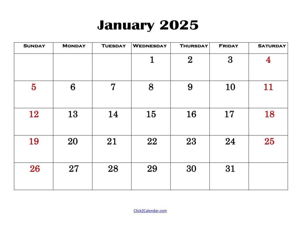 January 2025 Simple Calendar