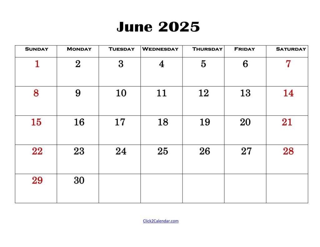 June 2025 Simple Calendar