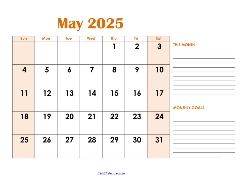 May 2025 Calendar with Goals
