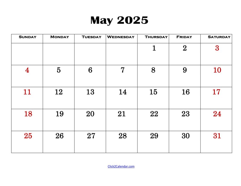 May 2025 Simple Calendar