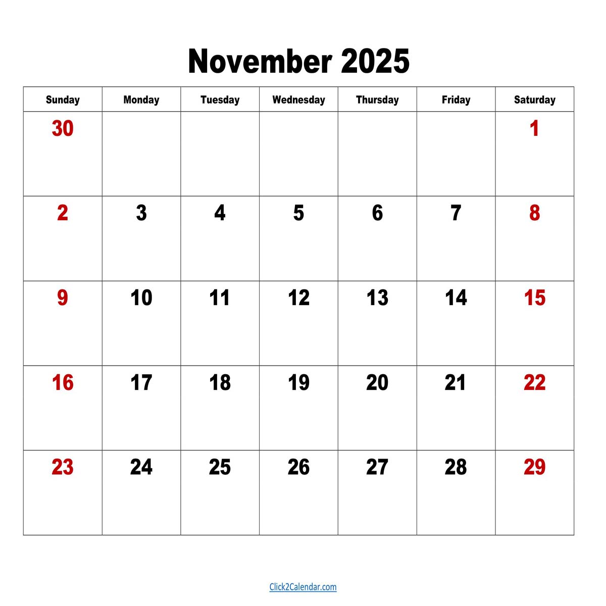 November 2025 Calendar Printable
