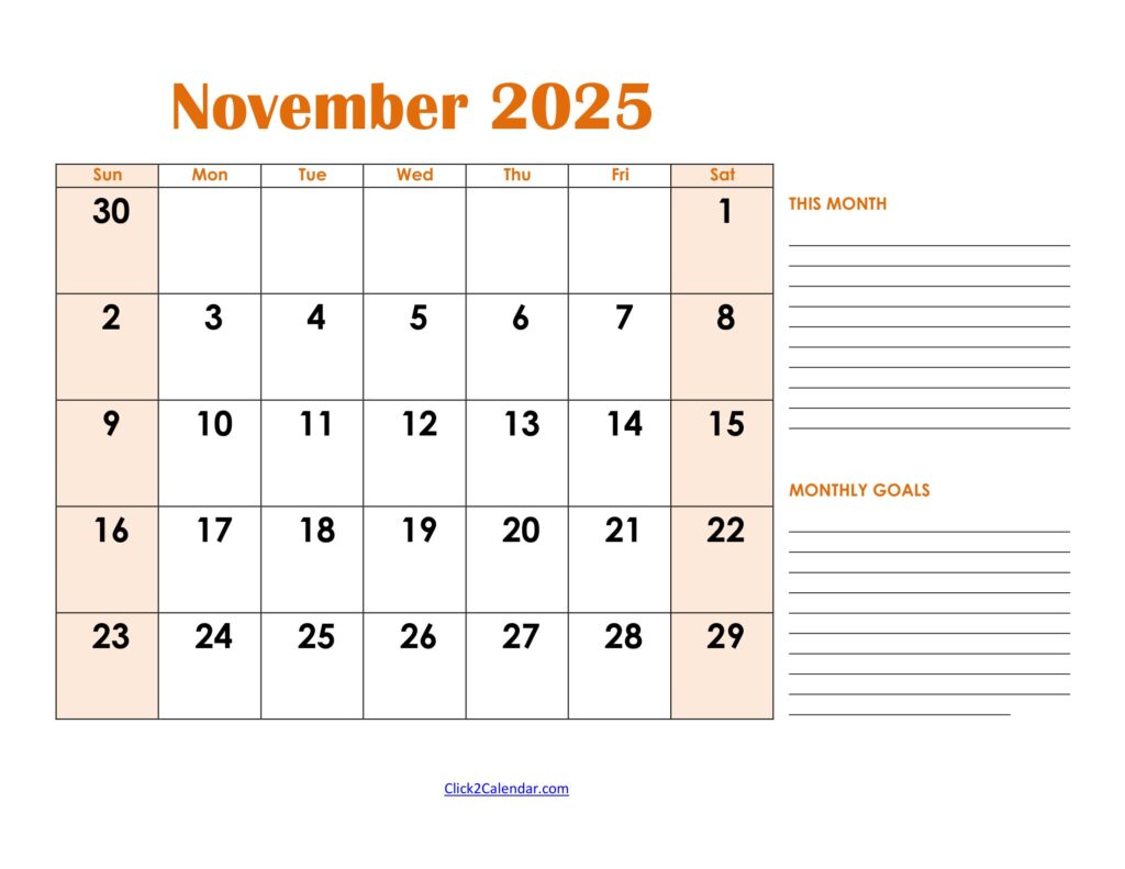 November 2025 Calendar with Goals
