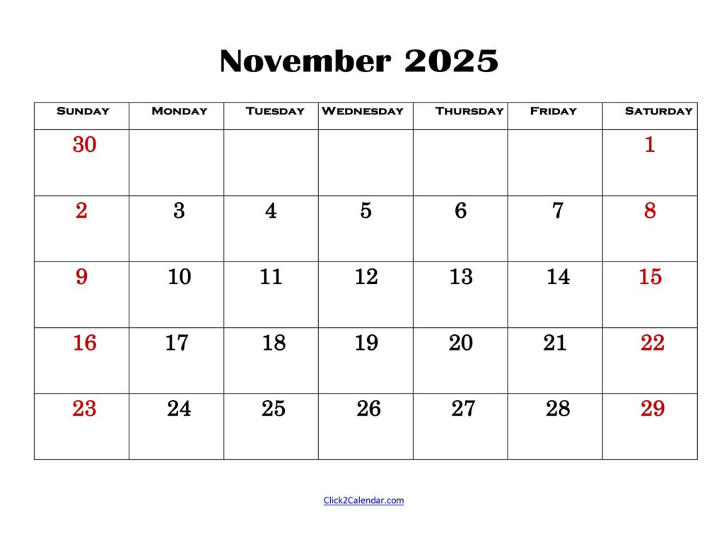 November 2025 Simple Calendar