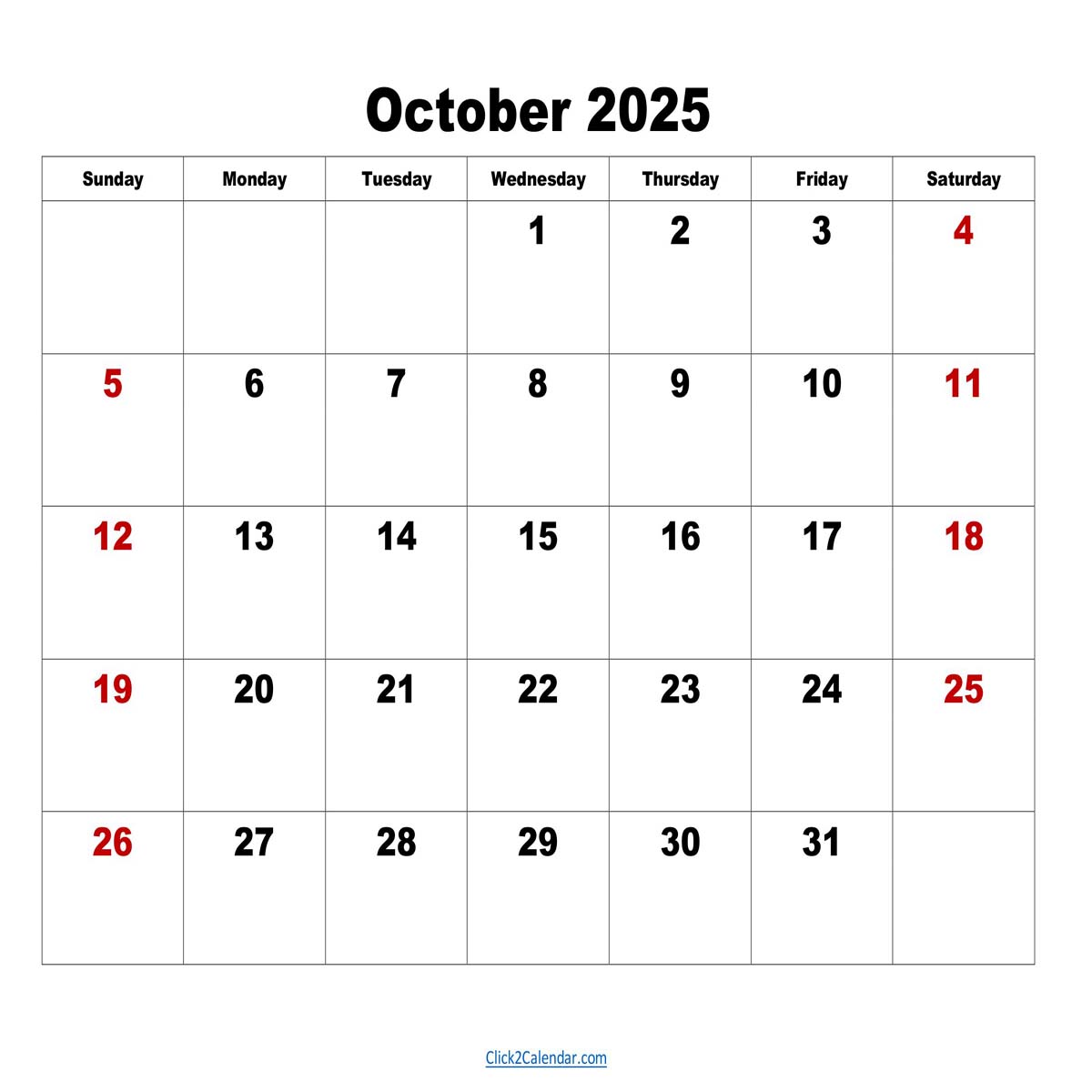 October 2025 Calendar Printable