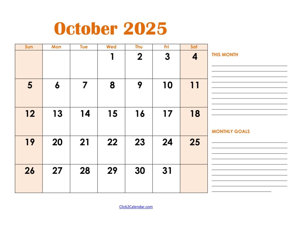 October 2025 Calendar with Goals