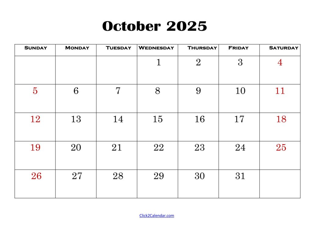 October 2025 Simple Calendar
