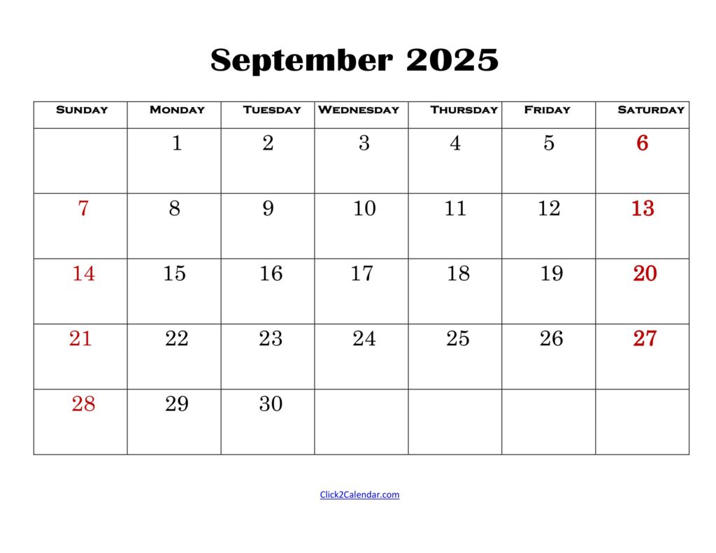 September 2025 Simple Calendar